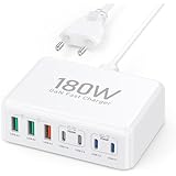 USB C Ladegerät, 180W 7-Port USB C Netzteil Mehrfach Ladegerät mit USB-C und USB-A, Schnellladegerät PD 3.0 USB C Charger Power Netzteil für MacBook, iPhone 15 Pro Max, iPad, Samsung, Handys……